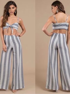 Beach Riot Blue & White Striped Wide-Leg Pants Set
